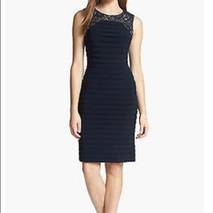 Navy cocktail dress with lace detail